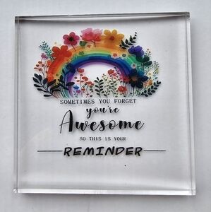 "You Are Awesome" Acrylic Desk Plaque - New with adhesive to keep upright.